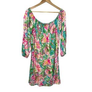 Lilly Pulitzer Lana Skort Romper Lilly of the Jungle XL Off Shoulder Pink Green